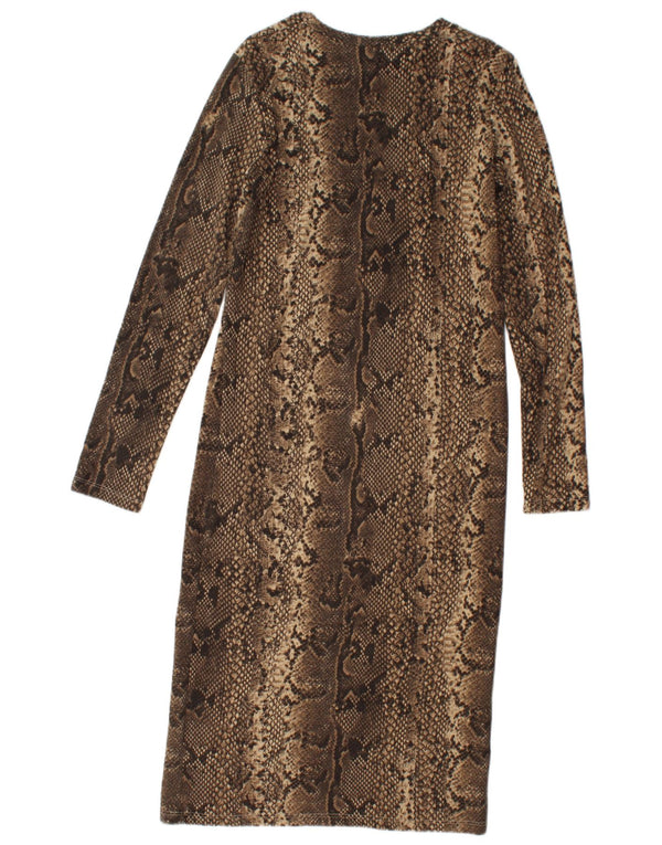 Zara Womens Long Sleeve Bodycon Dress UK 12 Medium Brown Animal Print