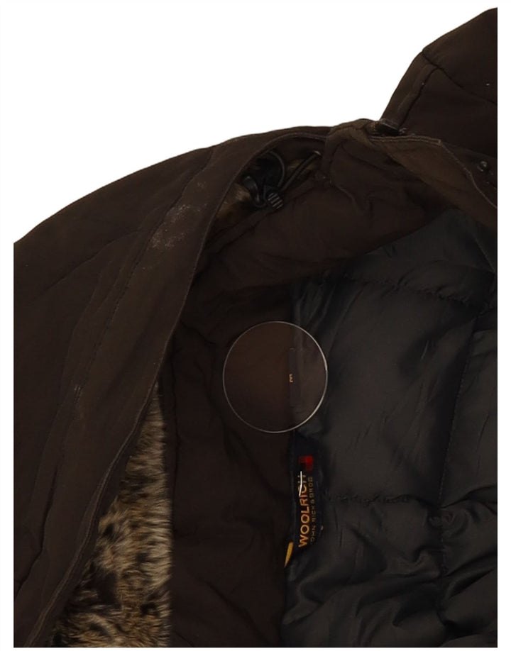 Woolrich Womens Hooded Padded Coat UK 12 Medium Khaki Cotton