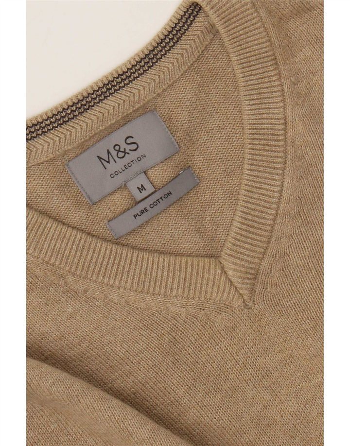 Marks & Spencer Mens V-Neck Jumper Sweater Medium Beige Flecked Cotton