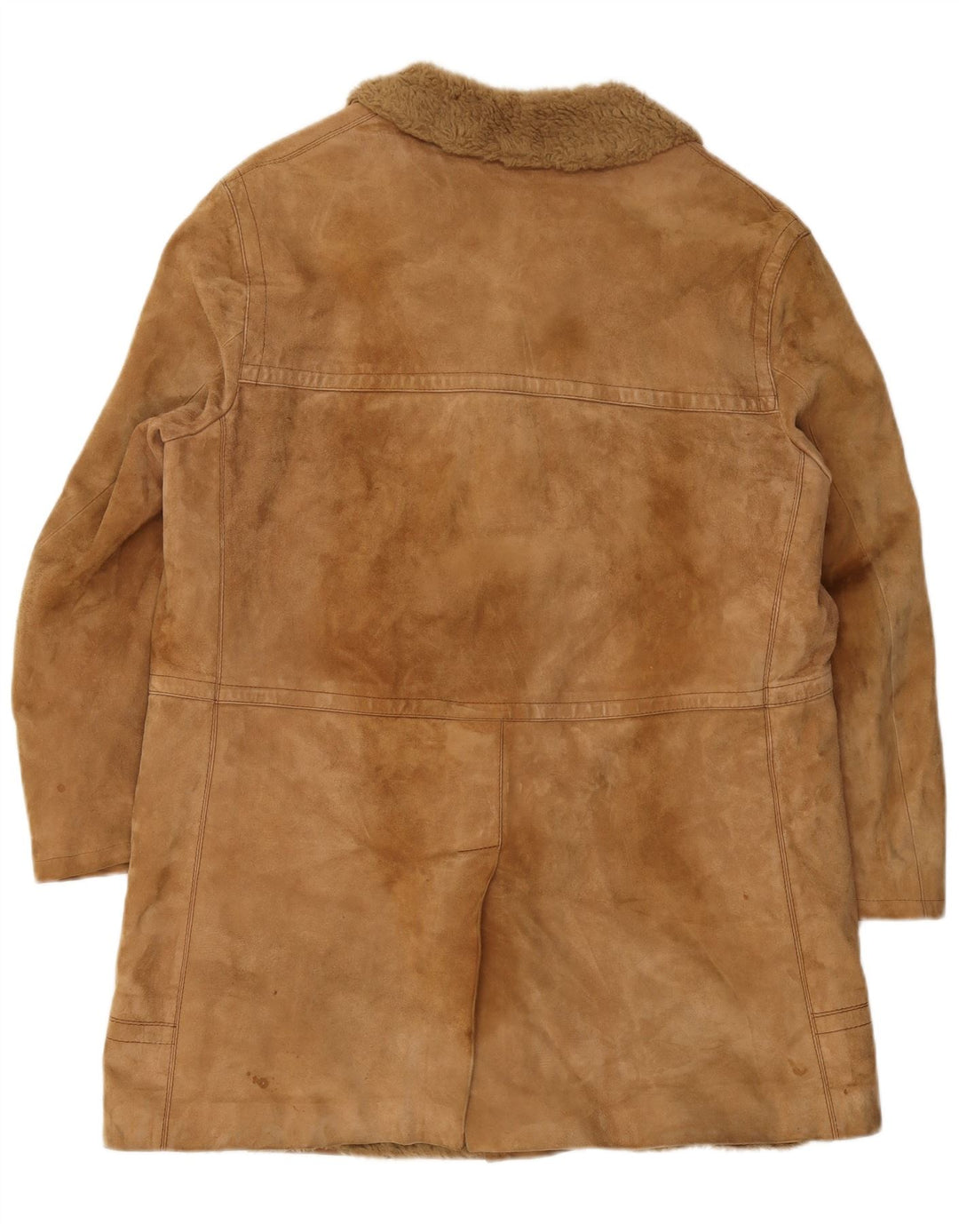 VINTAGE Mens Shearling Overcoat UK 38 Medium Brown Leather