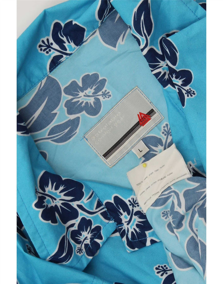 Astrolabio Mens Short Sleeve Shirt Large Blue Floral Polyester