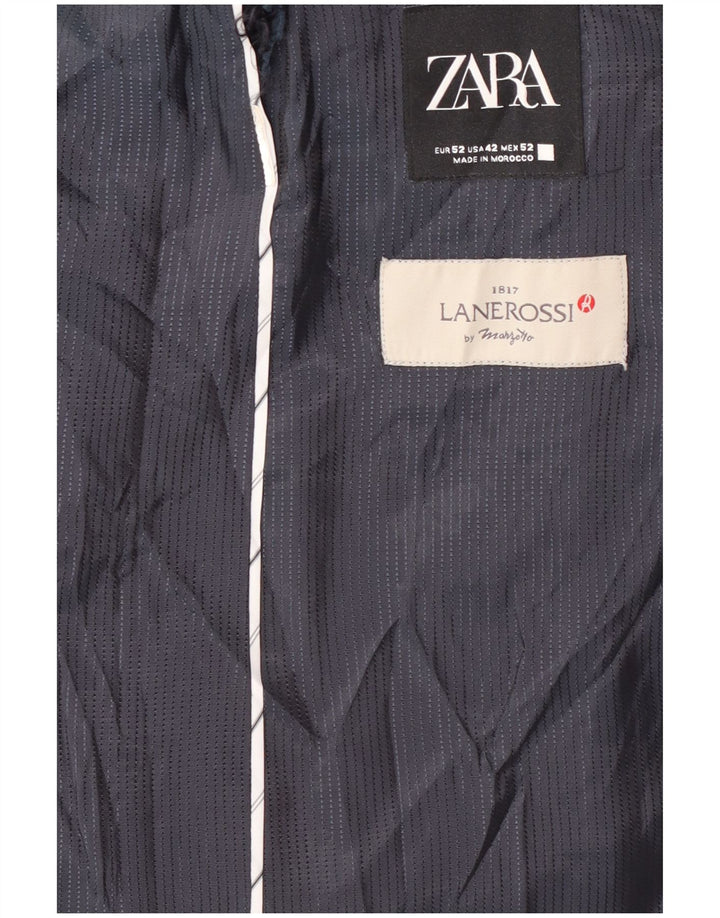 Zara Mens 2 Button Blazer Jacket EU 52 Large Navy Blue Houndstooth