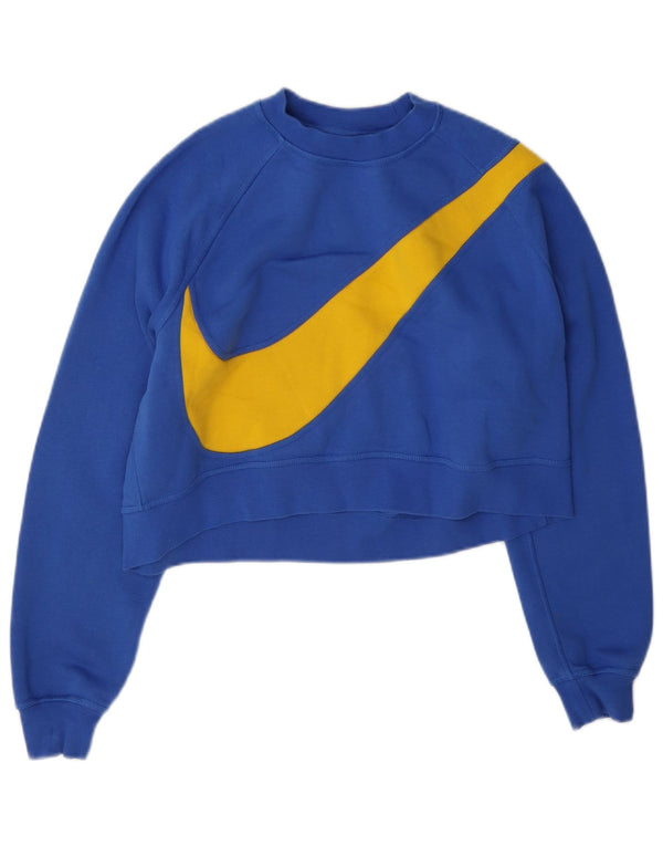 Nike Womens Graphic Crop Sweatshirt Jumper UK 14 Medium Blue Bomuld