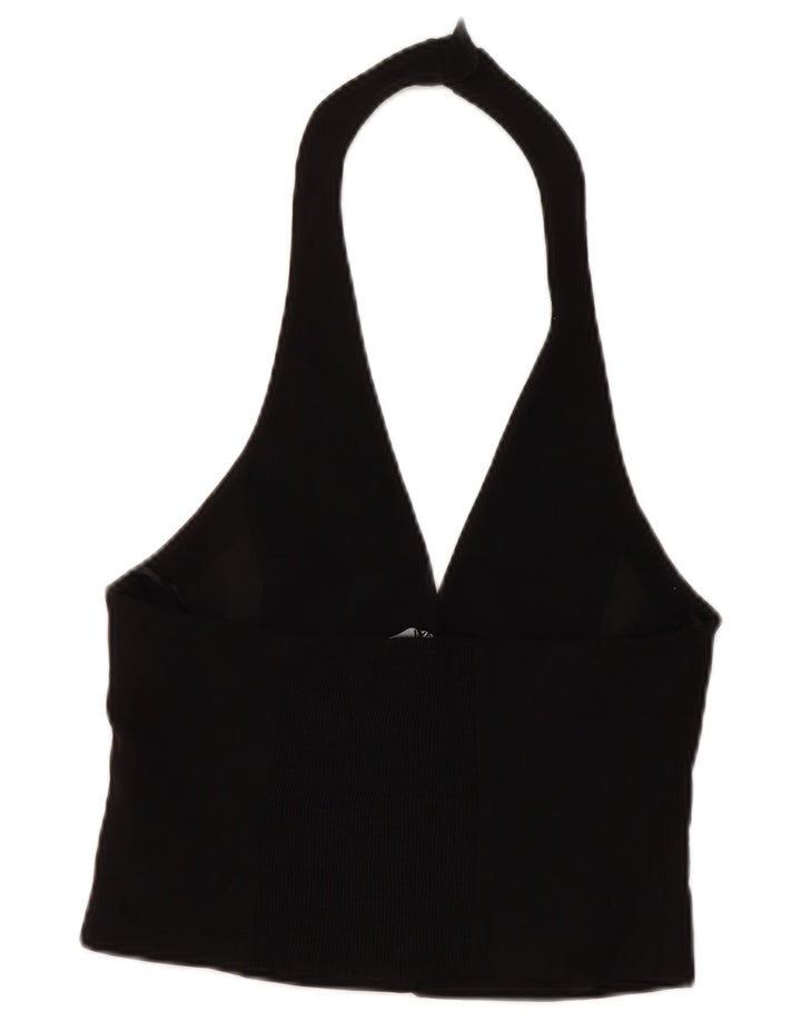 Zara Damen Crop Neckholder Top UK 12 Mittelschwarze Viskose