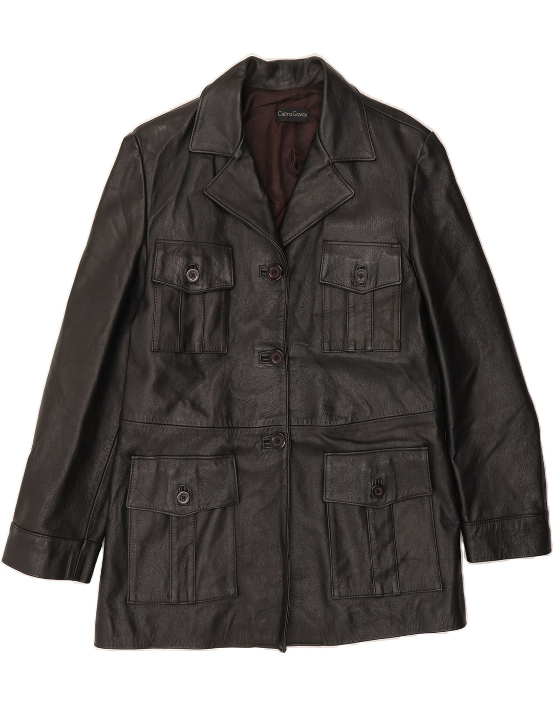 CRISTINA GAVIOLI Womens Leather Coat IT 46 Large Black Leather Vintage Cristina Gavioli and Second-Hand Cristina Gavioli from Messina Hembry 