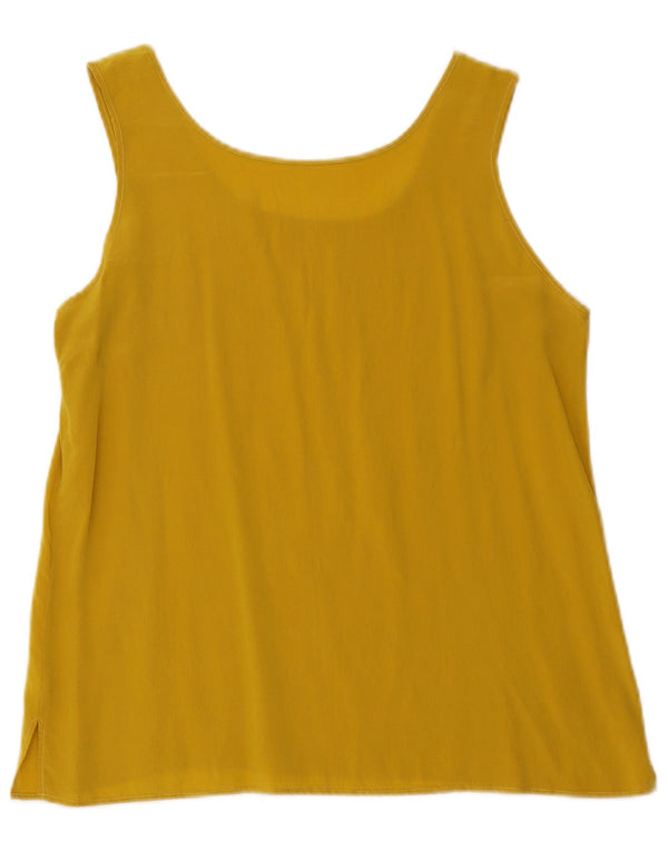 vintage Femme Blouse Sans Manches Top UK 8 Petite Soie Jaune