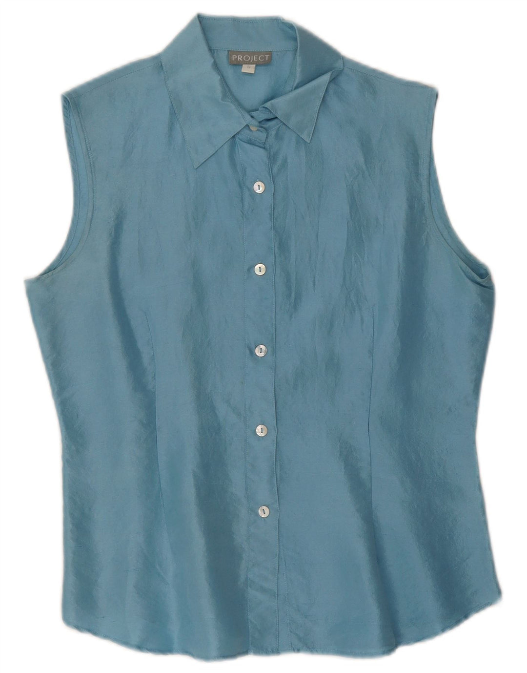 Project Womens Sleeveless Shirt Blouse UK 10 Small Blue Silk