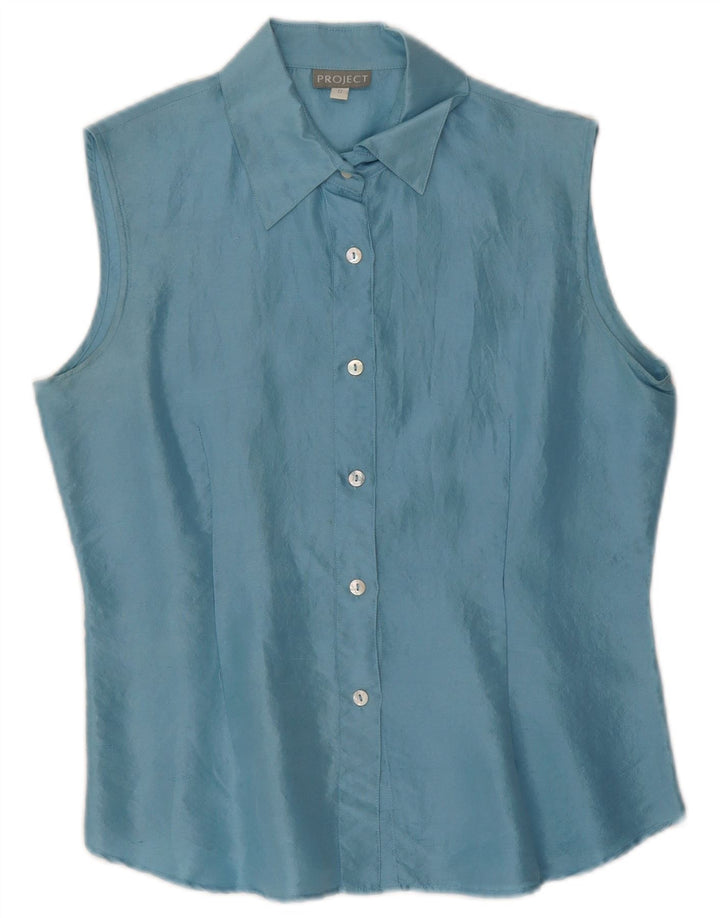 Project Womens Sleeveless Shirt Blouse UK 10 Small Blue Silk
