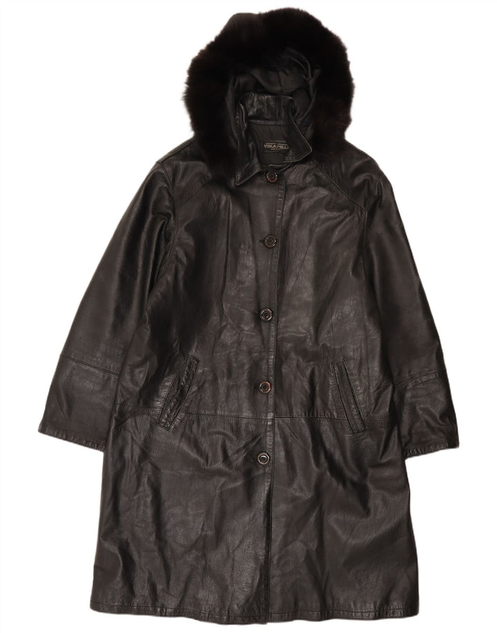 Vintage læderfrakke til kvinder IT 48 XL Sort