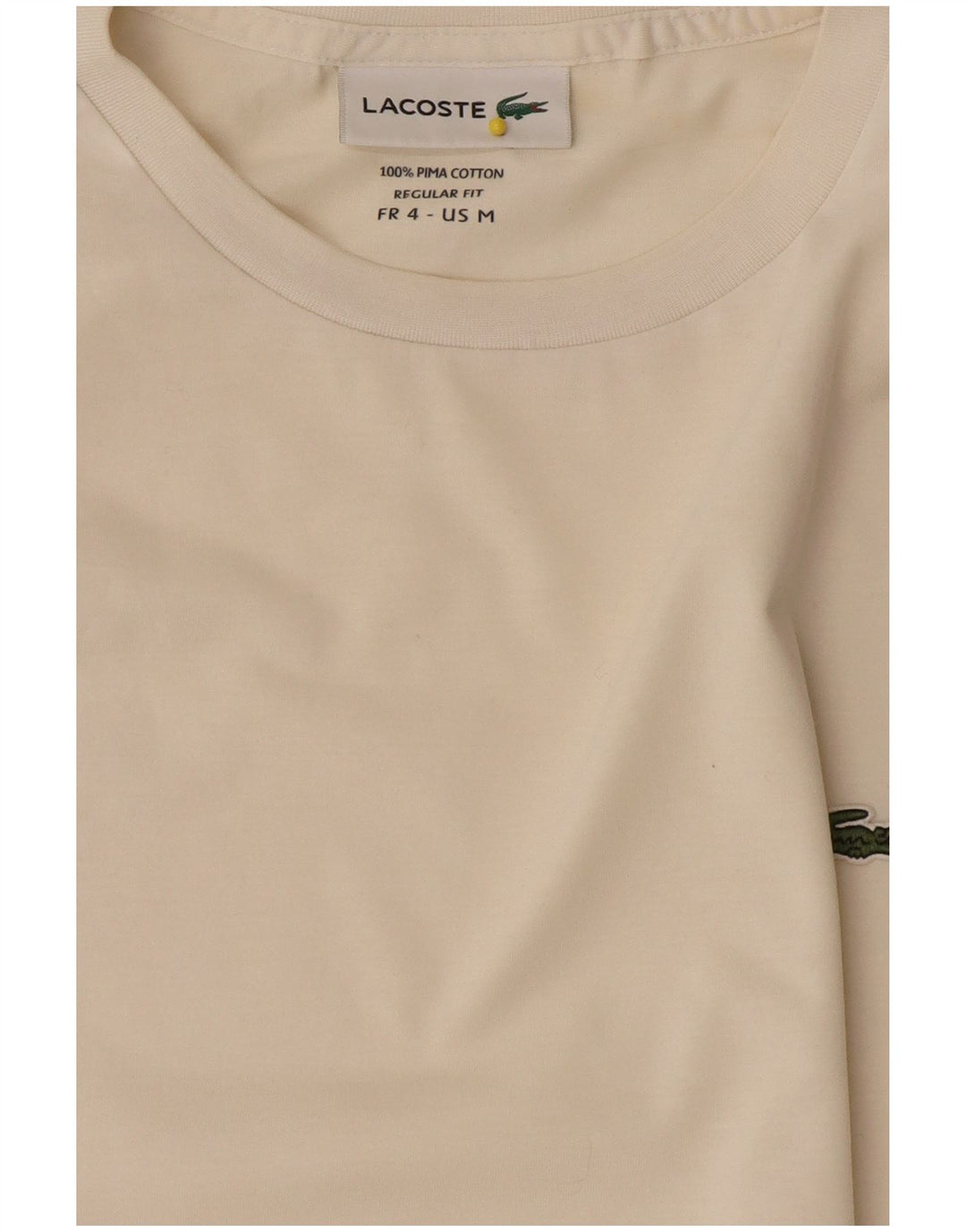 Lacoste Womens Regular Fit T-Shirt Top Size 4 Medium Off White Cotton