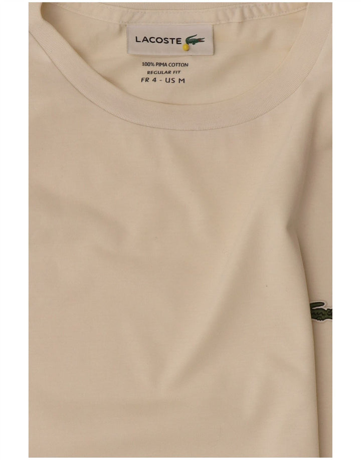 Lacoste Womens Regular Fit T-Shirt Top Size 4 Medium Off White Cotton