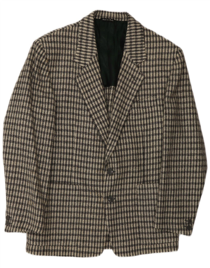 DEI FILZI Mens 3 Button Blazer Jacket IT 48 Medium Grey Houndstooth