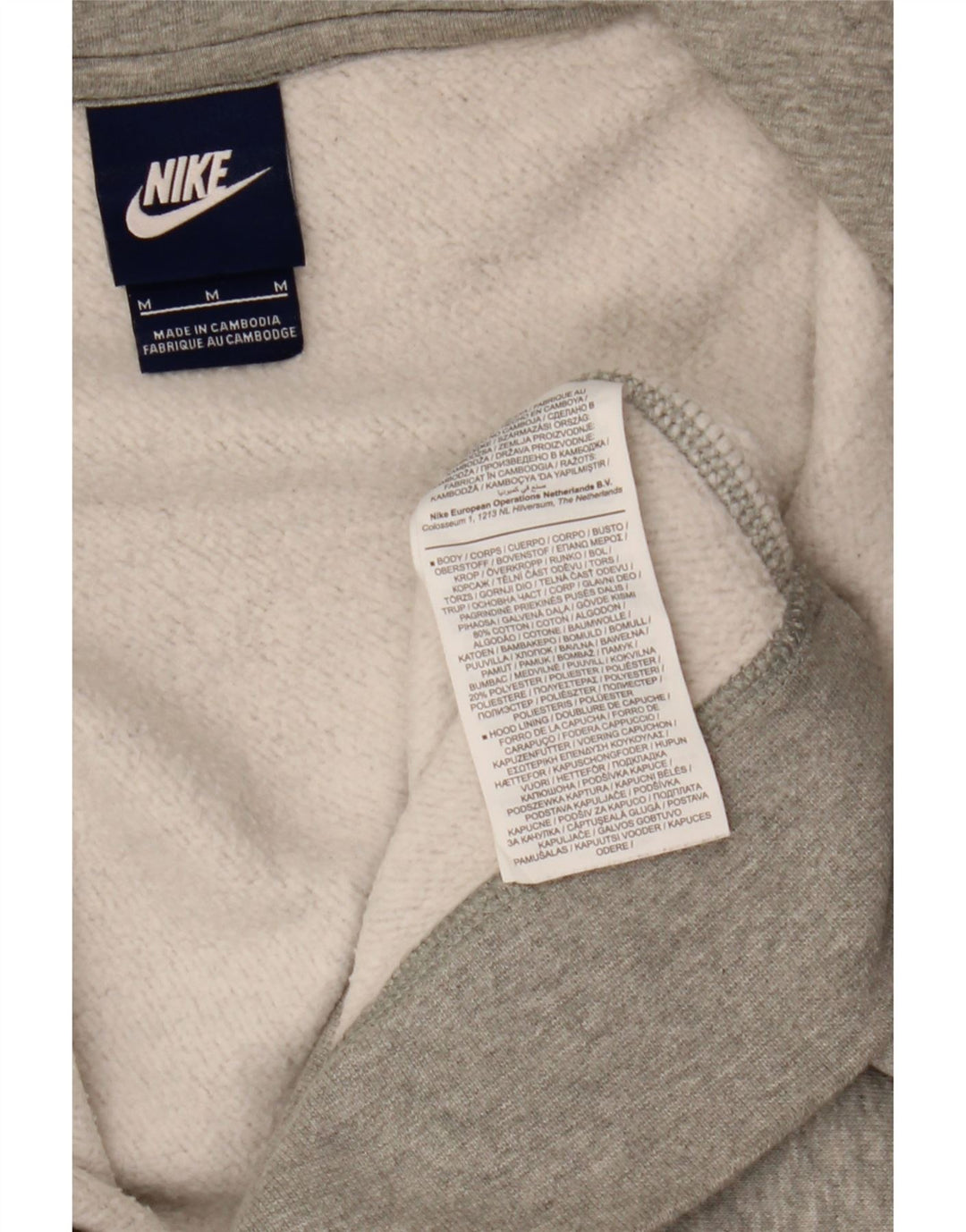 Suéter masculino NIKE com capuz e zíper cinza médio algodão