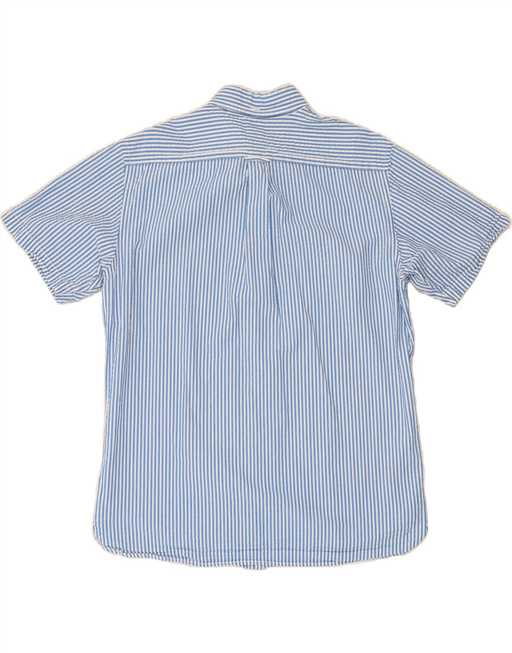 LANDS END Mens Short Sleeve Shirt Medium Blue Pinstripe Cotton Vintage Lands End and Second-Hand Lands End from Messina Hembry 