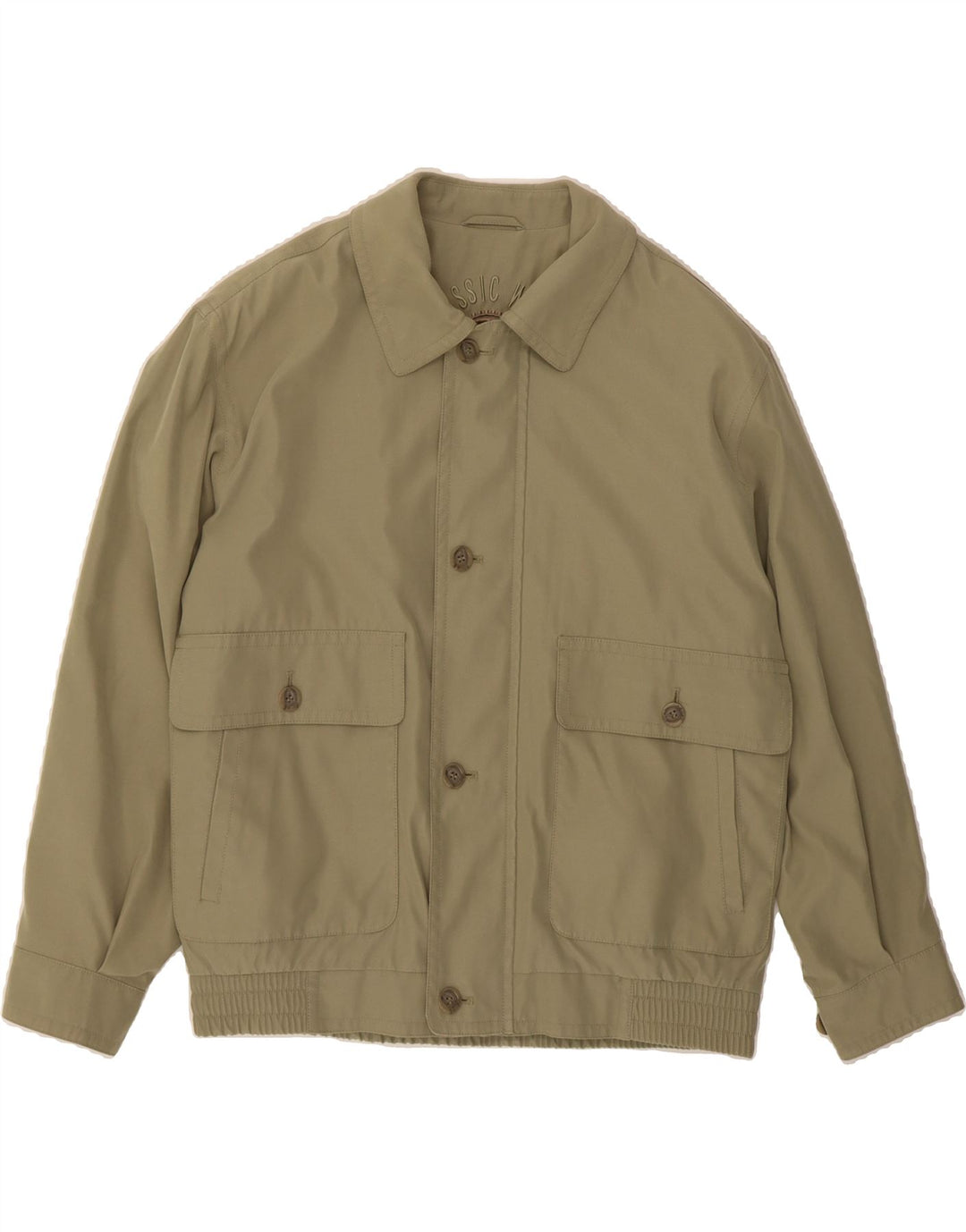 VINTAGE Mens Bomber Jacket UK 38 Medium Khaki Polyester Vintage Vintage and Second-Hand Vintage from Messina Hembry 