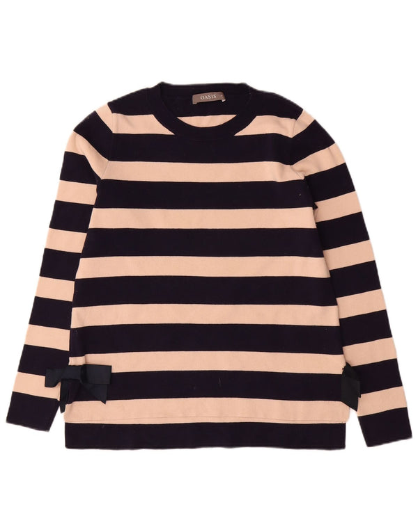 Maglione maglione girocollo da donna Oasis UK 12 Cotone a righe blu navy medio
