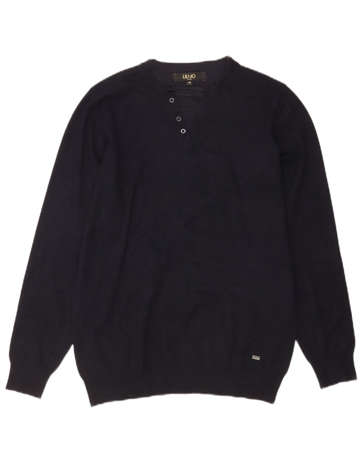 Liu Jo Mens V-Neck Jumper Sweater Medium Navy Blue Viscose