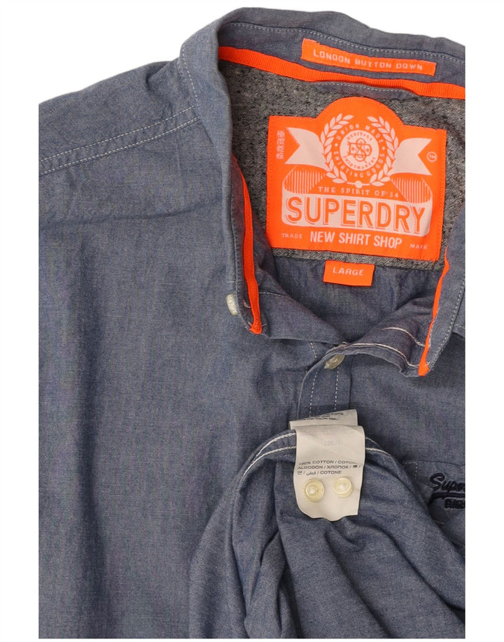 SUPERDRY Mens Shirt Large Blue Cotton
