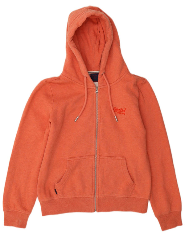 Superdry Womens Oversized Zip Hoodie Sweater UK 12 Medium Orange Cotton