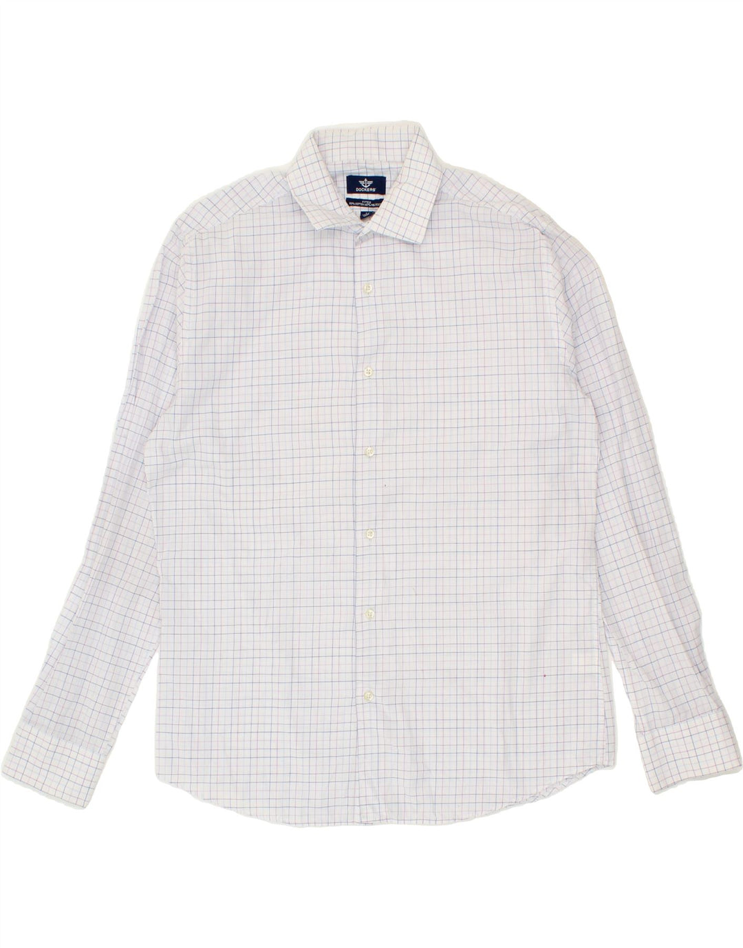 DOCKERS Mens Fitted Shirt Size 15 1/2 Medium White Check Cotton Vintage Dockers and Second-Hand Dockers from Messina Hembry 