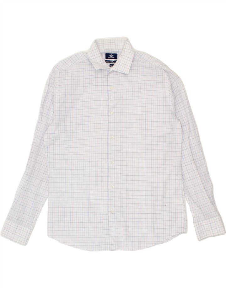 DOCKERS Mens Fitted Shirt Size 15 1/2 Medium White Check Cotton Vintage Dockers and Second-Hand Dockers from Messina Hembry 