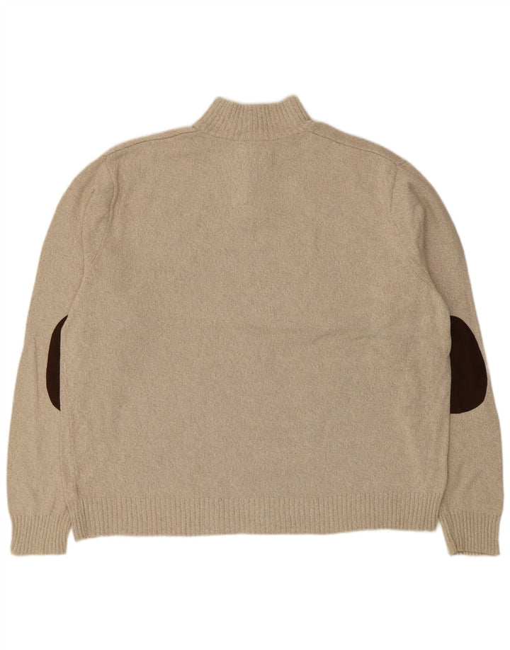 Chaps Mens Button Neck Jumper Sweater 2XL Beige Cotton