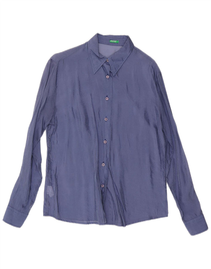 Benetton Womens Shirt UK 16 Large Blue Viscose