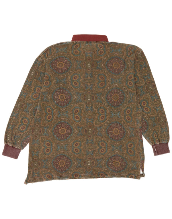 Zielona męska koszulka polo z długim rękawem, średnia khaki, bawełna paisley