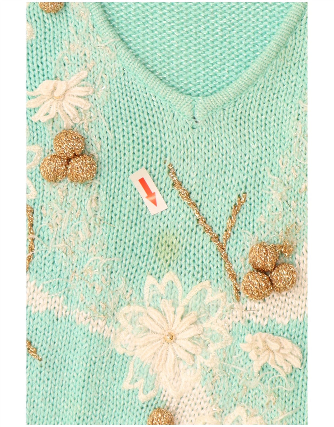 Vintage Womens V-Neck Jumper Sweater IT 44 Medium Turquoise Polyacrylic