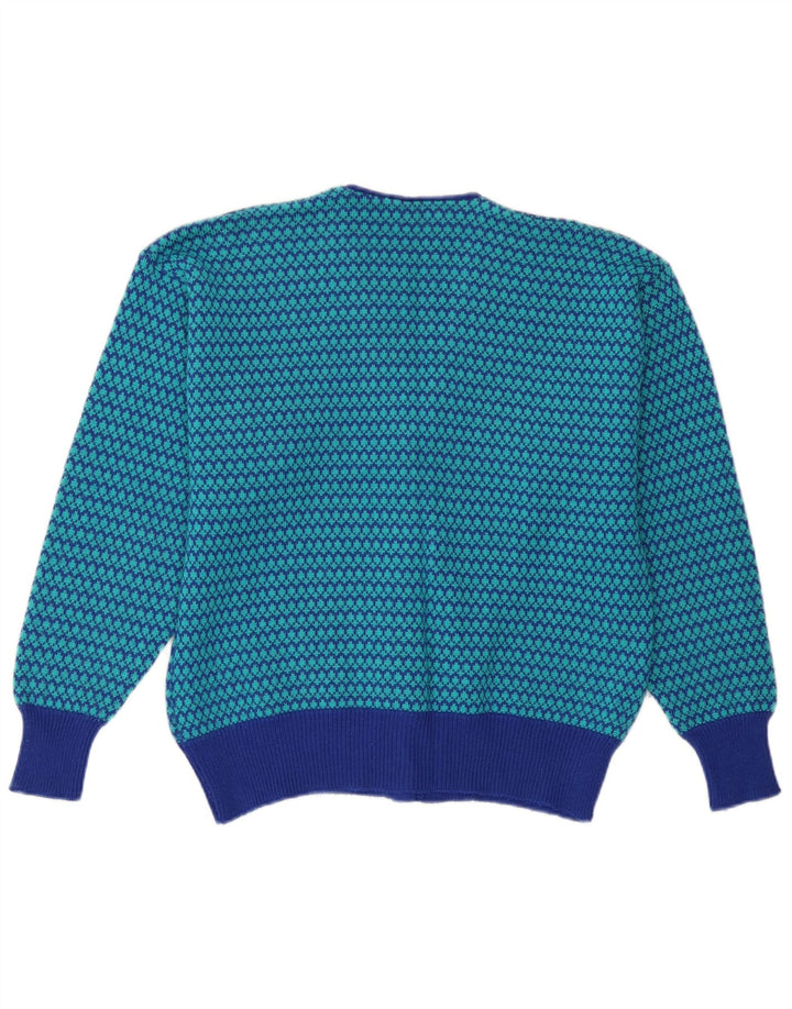 Sweter damski w stylu vintage, UK 14, średni niebieski, wełniany w pepitkę