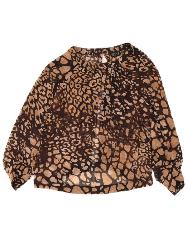 Topshop Damen Crop 3/4-Ärmel-Hemdbluse UK 14 Großes braunes Tiermuster