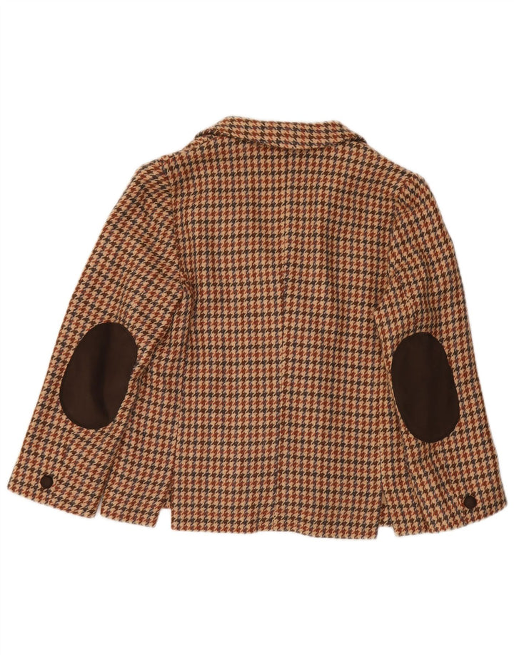 Vintage Womens 3 Button Blazer Jacket UK 12 Medium Beige Houndstooth