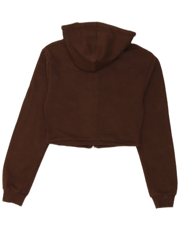 Maglione corto con cappuccio e zip da donna Zara UK 12 Cotone marrone medio
