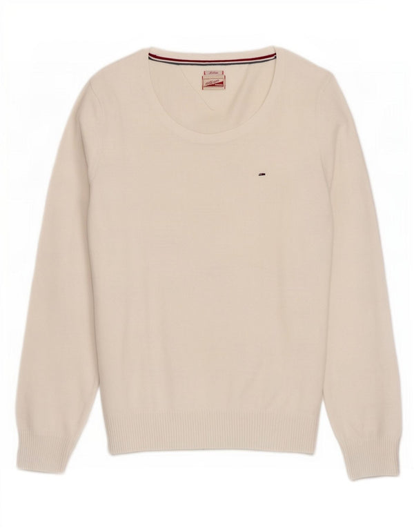 Tommy Hilfiger Dame Boat Neck Jumper Sweater UK 12 Medium White