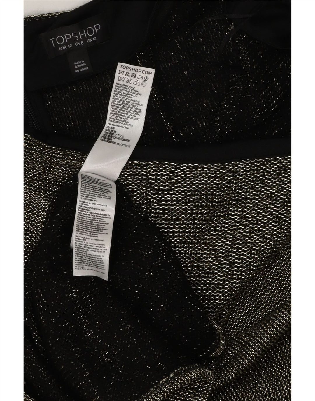 Topshop Dame Midi Nederdel UK 12 Medium W32 Sort Polyester