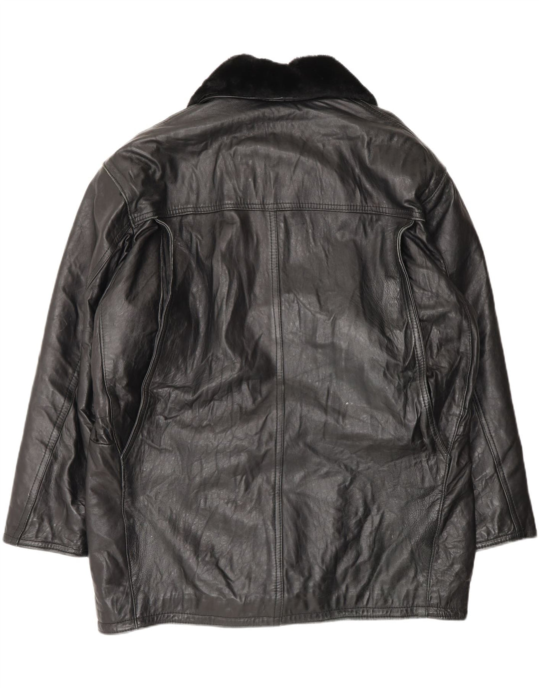 VINTAGE Mens Leather Coat UK 42 XL Black Leather