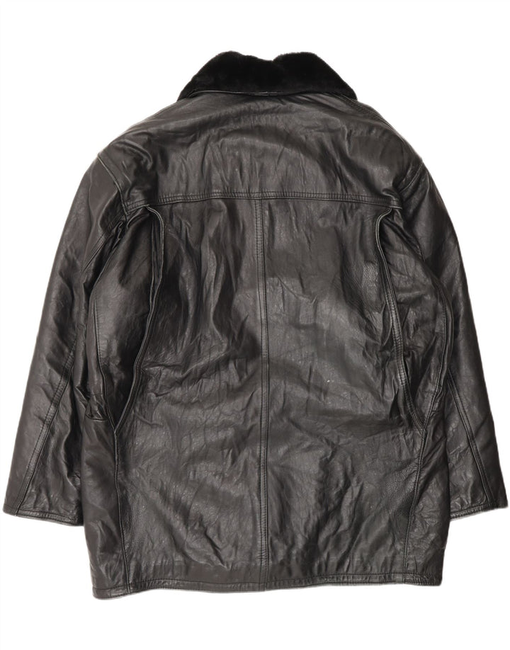 VINTAGE Mens Leather Coat UK 42 XL Black Leather