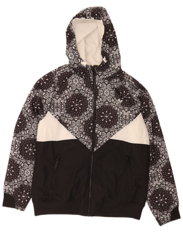 Pulover cu capota cu fermoar Adidas pentru femei UK 16 Poliester mare negru Paisley