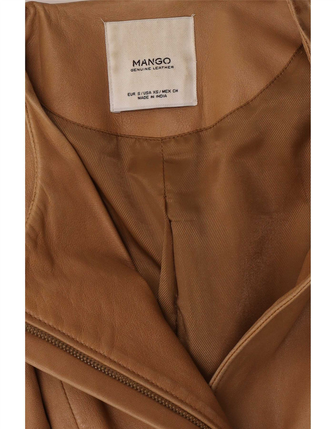 Mango Womens Leather Jacket UK 10 Small Brown Leather