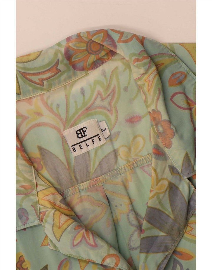 Belfe Mens Short Sleeve Shirt Medium Green Floral