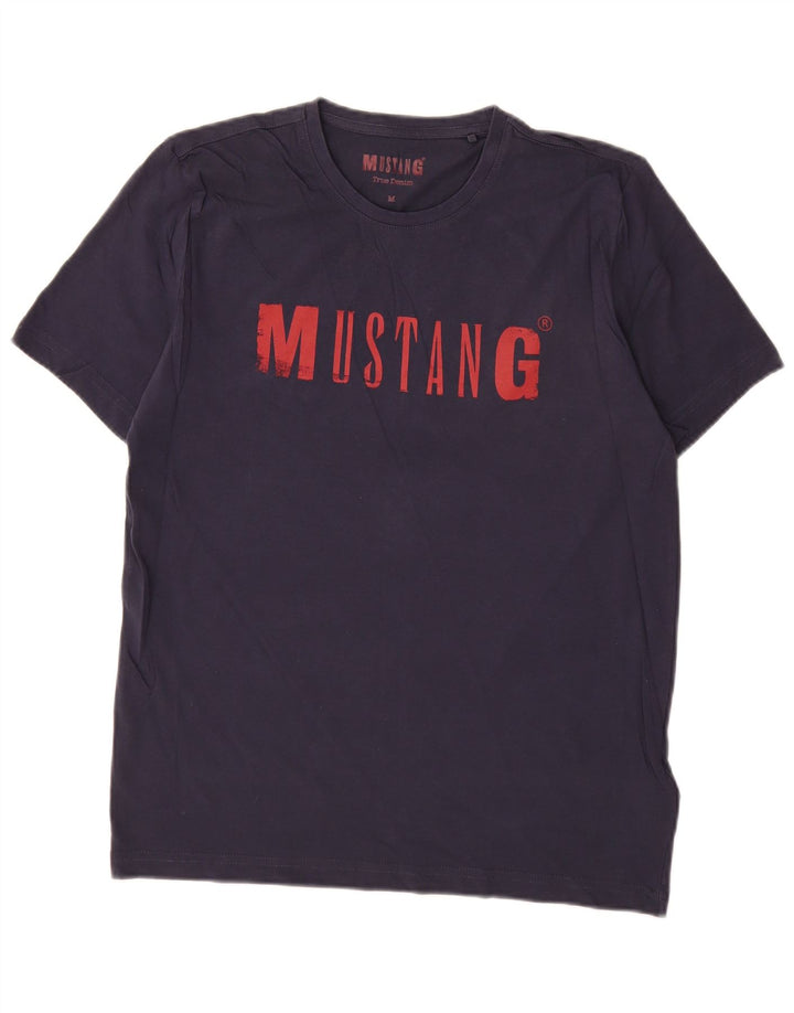 Mustang Mens Graphic T-Shirt Top Medium Navy Blue Cotton