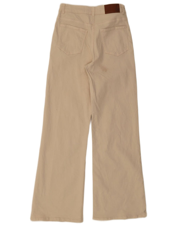 Benetton Damen High Rise Wide Leg Jeans UK 8 Small W26 L31 Beige Baumwolle