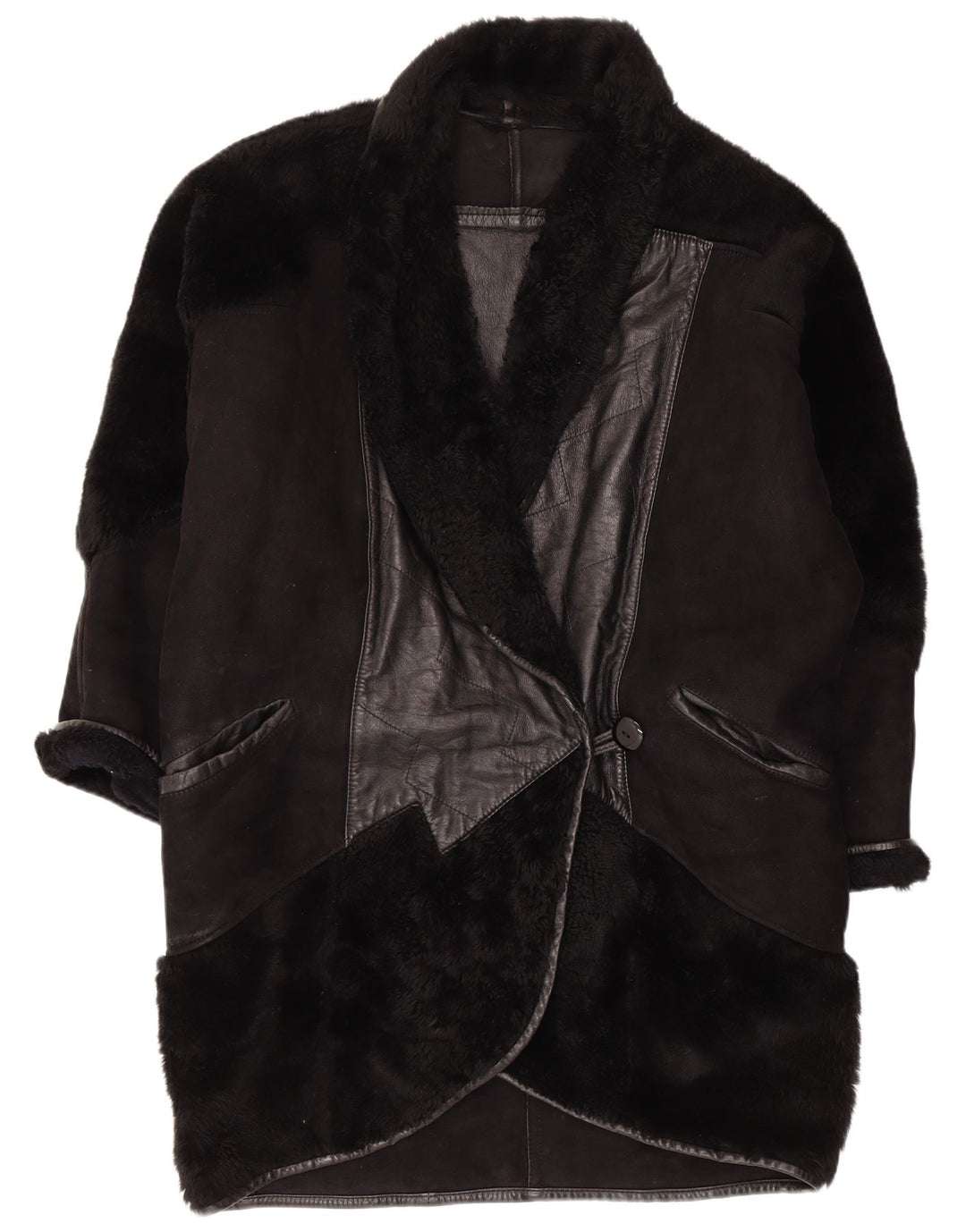 Vintage Womens Shearling Coat UK 18 XL Black