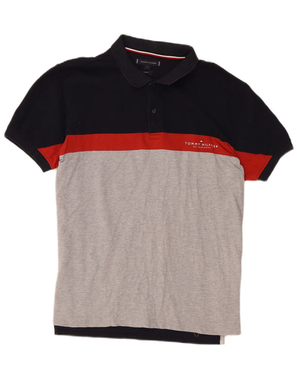 Tommy Hilfiger Mens Regular Fit Polo Shirt Large Navy Blue Colourblock