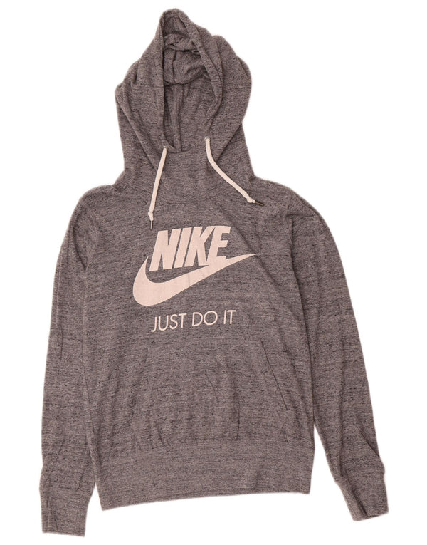 Felpa con cappuccio grafica da donna Nike UK 14 cotone screziato grigio medio
