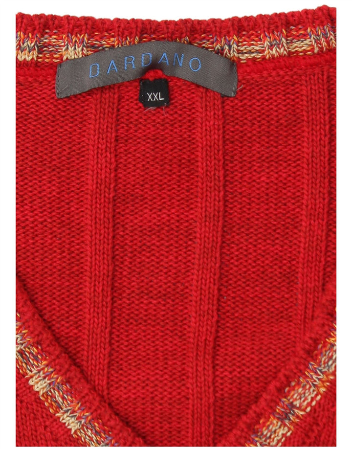 Dardano Mens V-Neck Jumper Sweater 2XL Red Wool