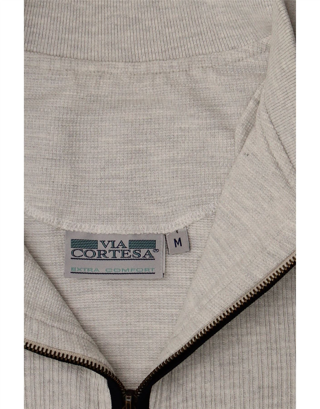 VIA CORTESA Mens Zip Neck Sweatshirt Jumper Medium Grey Cotton Vintage Via Cortesa and Second-Hand Via Cortesa from Messina Hembry 