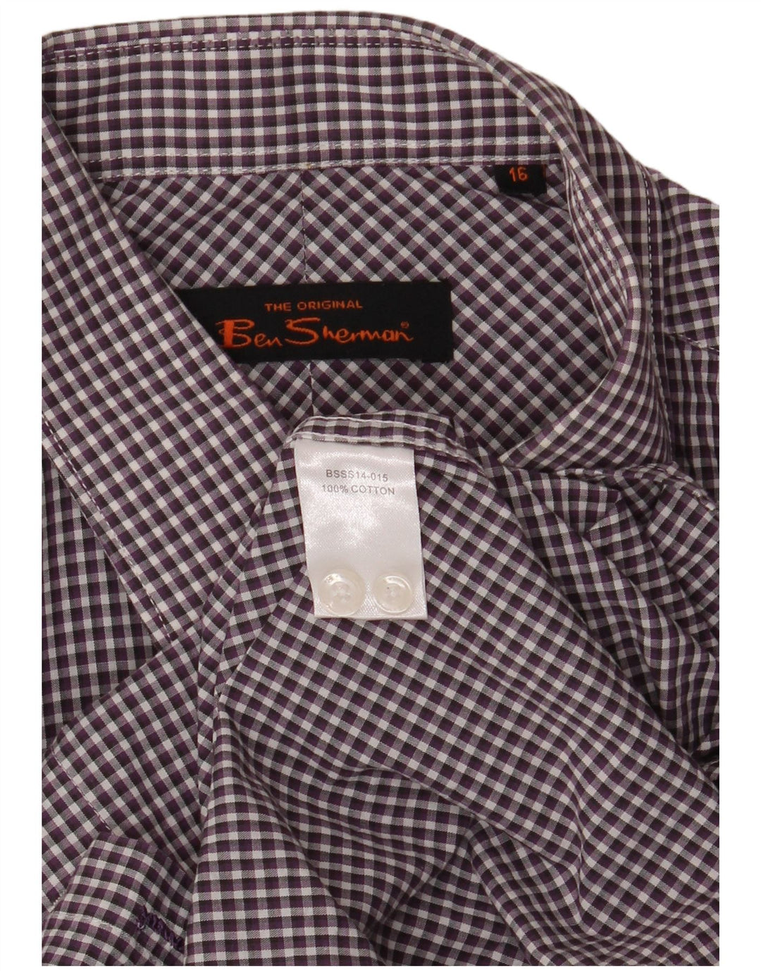Ben Sherman Mens Shirt Size 16 Large Purple Gingham Cotton