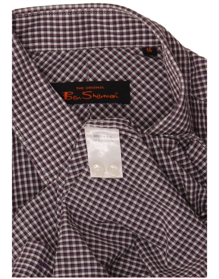 Ben Sherman Mens Shirt Size 16 Large Purple Gingham Cotton