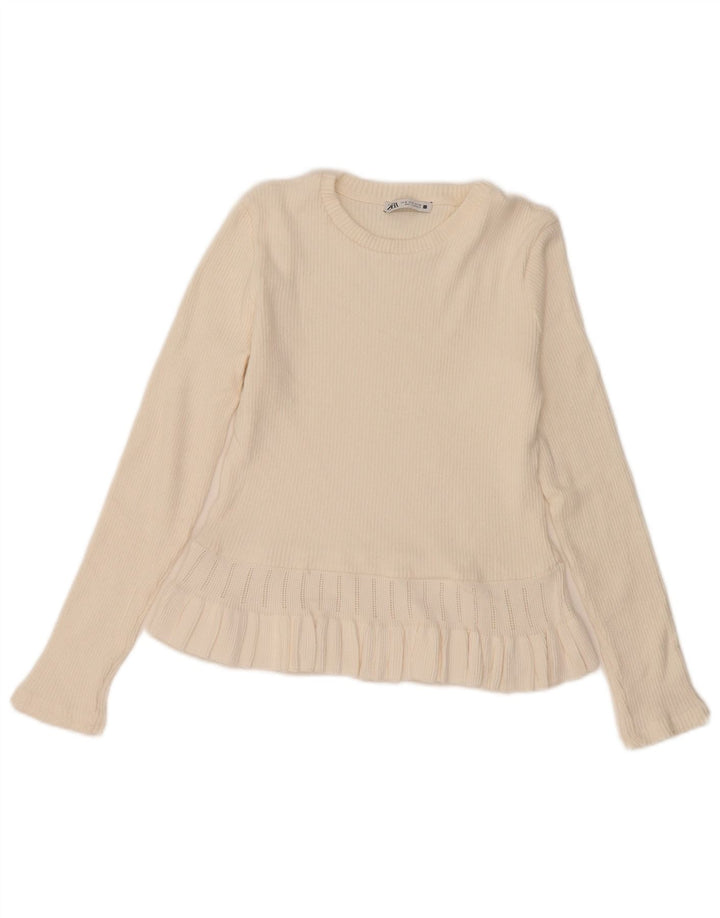 Pulover pentru femei Zara Top cu mânecă lungă UK 12 Medium Off White